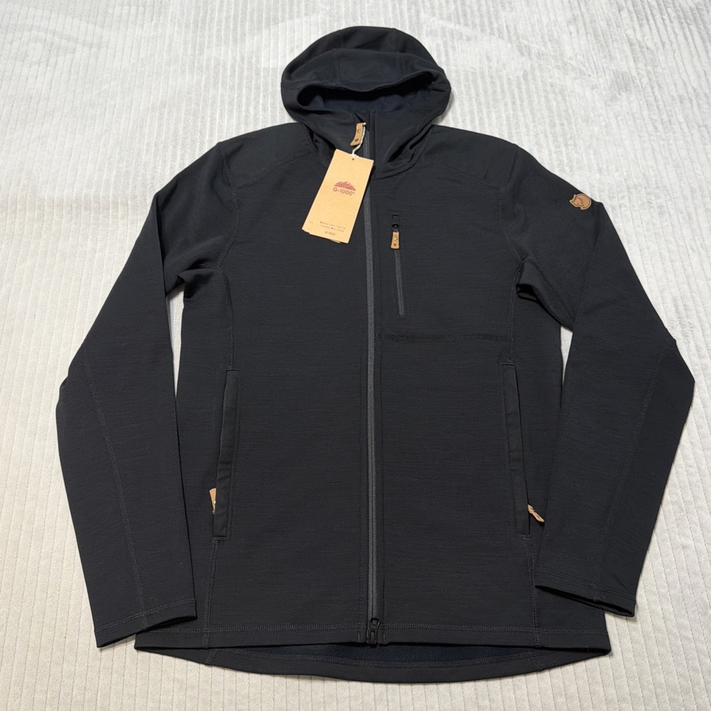 FJallraven Men Sz S Keb Fleece Hoodie Suede Black Water Wind Resistant NWT $210